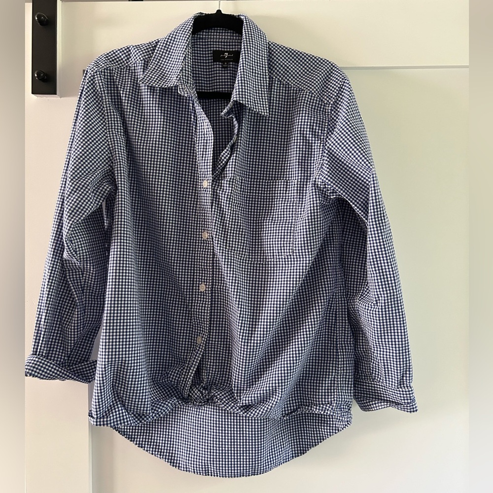 7 For All Mankind Gingham Button Down Shirt Blue White Small